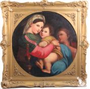 Unbekannt."Madonna della Seggiola" nach Raffaelo Santi. Öl/Lwd. Rahmen (Besch.). D: 75 cm.