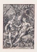 Wohl Christoph van Sichem 1577 - 1658.Holzschnitt. Adam und Eva. Monogramm "CVS". Passepartout,