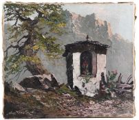 Graboné Arnold Georg, 1898-1981.Bildstock bzw. Marterl im Gebirge. U. l. sign. Öl/Lwd. H: 40,5 x
