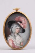Miniatur.Frankreich, 19. Jh. Gouache auf Elfenbein. Portrait einer Dame. Seitl. sign. "Lagarde".