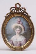 Miniatur.Frankreich, 19. Jh. Gouache auf Elfenbein. Portrait einer Dame. Verso bez: "Mme.