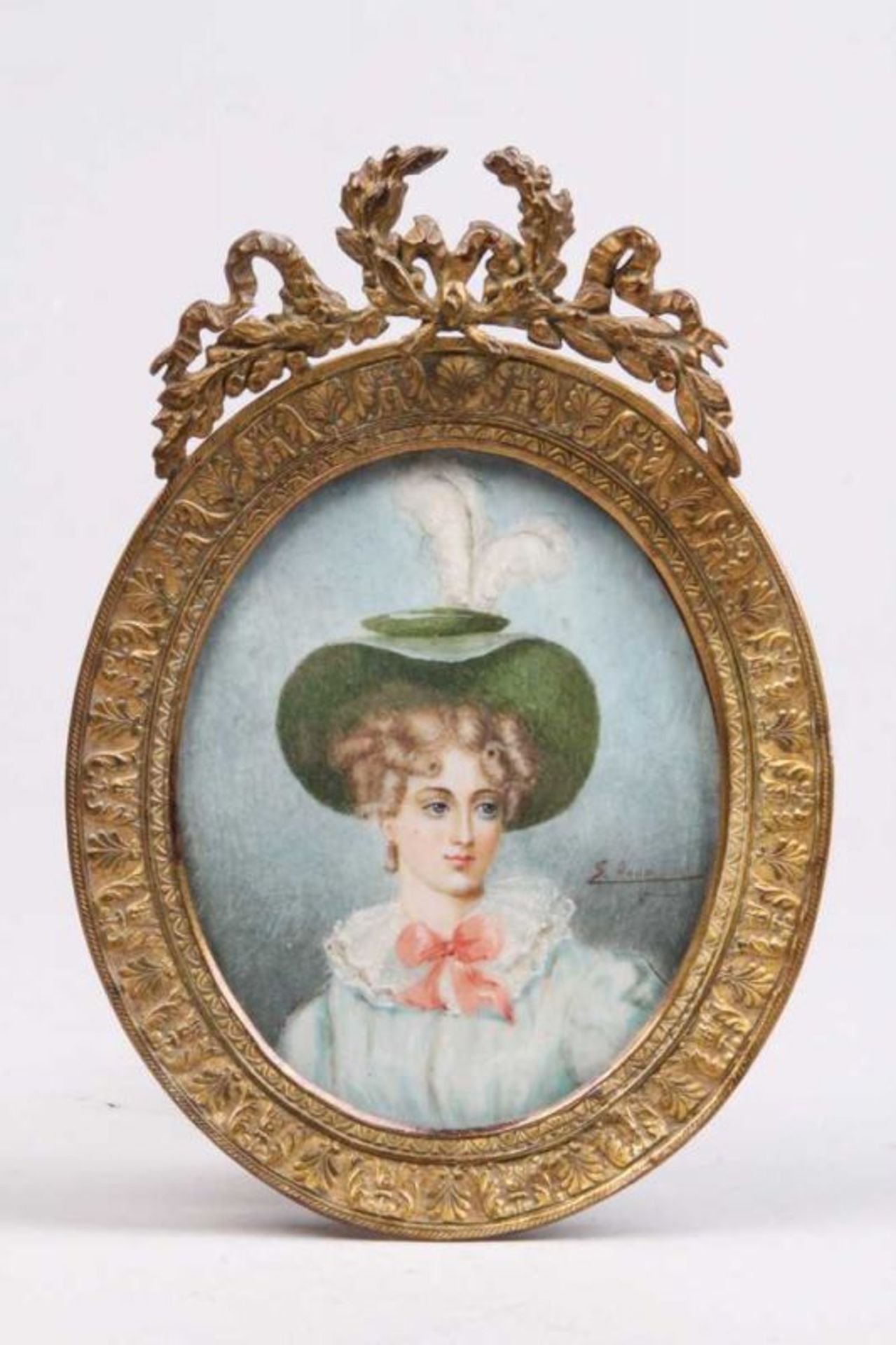 Miniatur.Frankreich, 19. Jh. Gouache auf Elfenbein. Portrait einer Dame. Seitl. sign: "S. Auog ?".