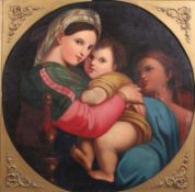 Unbekannt."Madonna della Seggiola" nach Raffaelo Santi. Öl/Lwd. Rahmen (Besch.). D: 75 cm. 20.00 %
