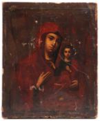 Ikone.Maria mit Kind. Tempera auf Holz. H: 26,5 x 21,5 cm. Min. besch. 20.00 % buyer's premium on