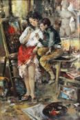 Pastore, 20. Jh.Junge Frau mit Jungen im Atelier. Öl/Lwd., Rahmen. H: 91,5 x 61 cm. 20.00 % buyer'