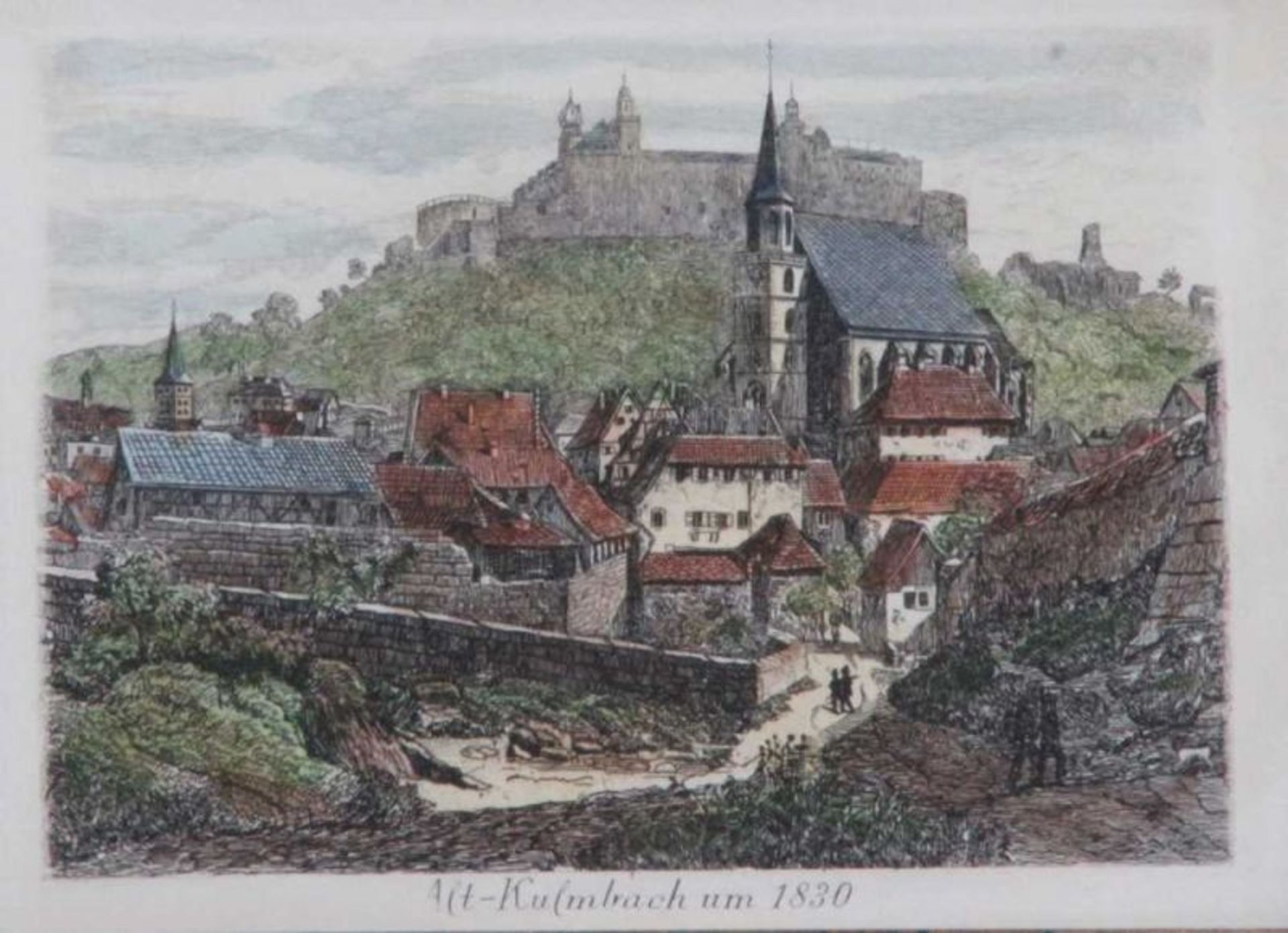 Konvolut Ortsgrafiken.Kupferstiche, koloriert. Fünf versch. Ansichten der Eremitage in Bayreuth, des - Bild 3 aus 5