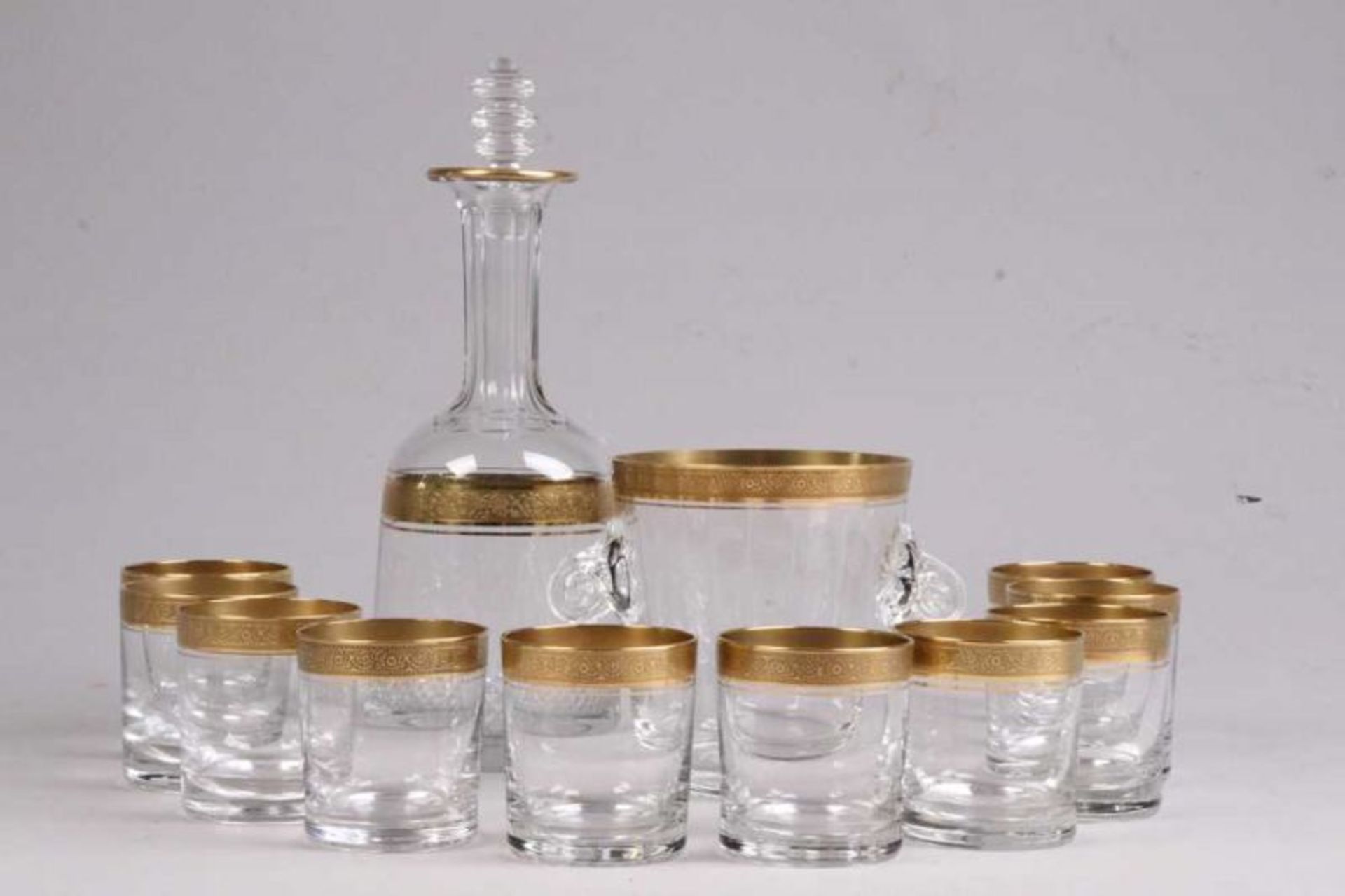 Whisky-Set.Theresienthal. Kristallglas mit Minton Borde. 12-teilig, bestehend aus Karaffe,