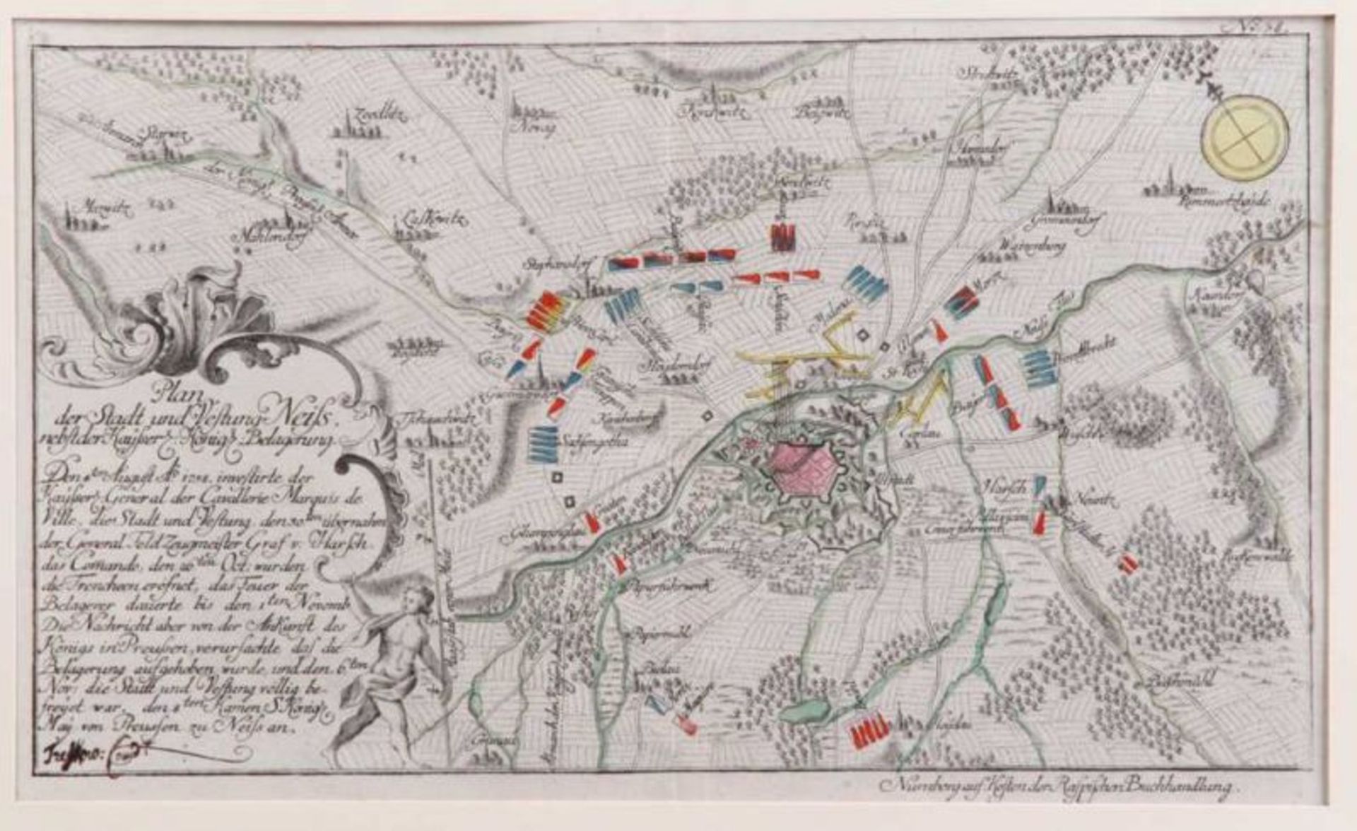 Zwei Ortsgrafiken Neisse, 18. Jh.Kupferstich. Landkarte "Plan der Stadt und Vestung Neiß nebst der - Bild 2 aus 2