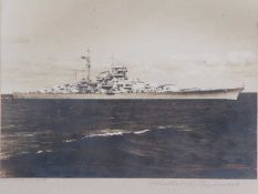 Fotografie.Schlachtschiff Bismarck von Willi Schäfer, Kiel. H: 23 x 29,5 cm. 20.00 % buyer's premium