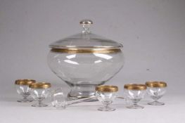 Bowle-Gefäß.Theresienthal. Kristallglas mit Minton Borde. 7-teilig, bestehend Bowlegefäß mit