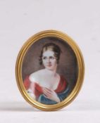 Miniatur.Frankreich, 19. Jh. Gouache auf Elfenbein. Portrait einer jungen Dame. Messingrahmen. H: