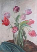Unbekannt 20. Jh.Blumenstillleben. Tulpen in einer Vase. L. u. undeutl. sign. Öl/Lwd, Rahmen. H: