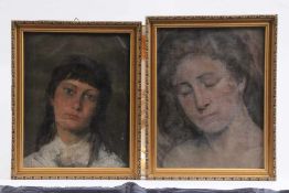 Unbekannt, nach 1900.Zwei Portraits eines Mädchens und einer jungen Frau. Öl/Lwd., Rahmen. H: bis