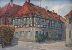 Schaller Willy, 1889 Kronach.Apotheke in Ebensfeld. R. u. sign. Öl/Holz, Rahmen. H: 46,5 x 66,5