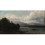 Fink August, 1846 - 1916. ?Landschaft am Chiemsee. Öl/Lwd. H: 37,5 x 69 cm. Min. besch.