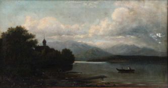 Fink August, 1846 - 1916. ?Landschaft am Chiemsee. Öl/Lwd. H: 37,5 x 69 cm. Min. besch.