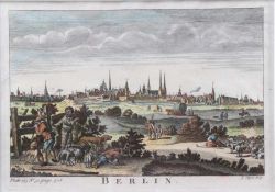J. Mynde. England, 18. Jh.Kolorierter Kupferstich. Ansicht von Berlin. R. u. sign., J. Mynde. Bez: