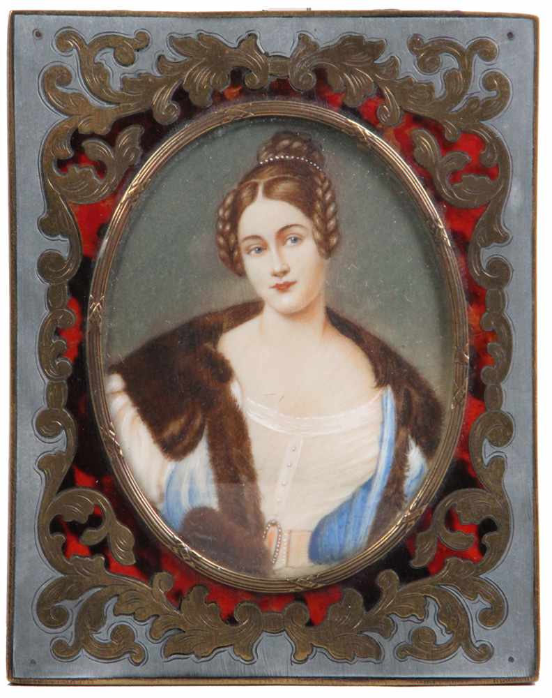 Miniatur.St. Petersburg, um 1840. Gouache auf Elfenbein. Portrait einer russischen Adeligen.