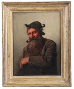 Kotschenreiter Johann Hugo, 1854 - 1908.Portrait eines pfeiferauchenden Mannes auf die Stuhllehne