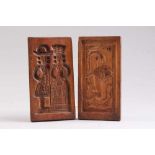 Zwei Holzmodeln.19. Jh. Holz, eine beidseitig beschnitzt in Form eines Löwen mit Schlange und