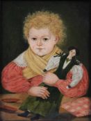 Unbekannt, 1. H. 19. Jh.Paar Kinderportraits, Junge und Mädchen mit Spielzeug. Verso bez. "