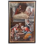 Mainfranken, um 1650.Darstellung der Geburt Mariens. Hl. Anna im Wochenbett, darunter die Heilige