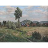 Schaller Willy, 1889 Kronach.Fränkische Landschaft, im Hintergrund Ortschaft. L. u. sign. Öl/Holz,