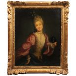 Portrait. Frankreich, 18. Jh.Bildnis einer jungen Dame mit federgeschmücktem Haar, rosafarbenem