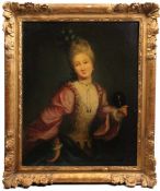 Portrait. Frankreich, 18. Jh.Bildnis einer jungen Dame mit federgeschmücktem Haar, rosafarbenem