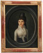 Mandel J., 18./19. Jh.Portrait einer jungen Dame mit Trachtenhaube im Empire-Kleid. Ovaler