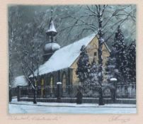 Hartung, W. 20. Jh.Nikolaikirche in Kulmbach, Aquarell/Papier sowie zwei Radierungen "Sonne bricht