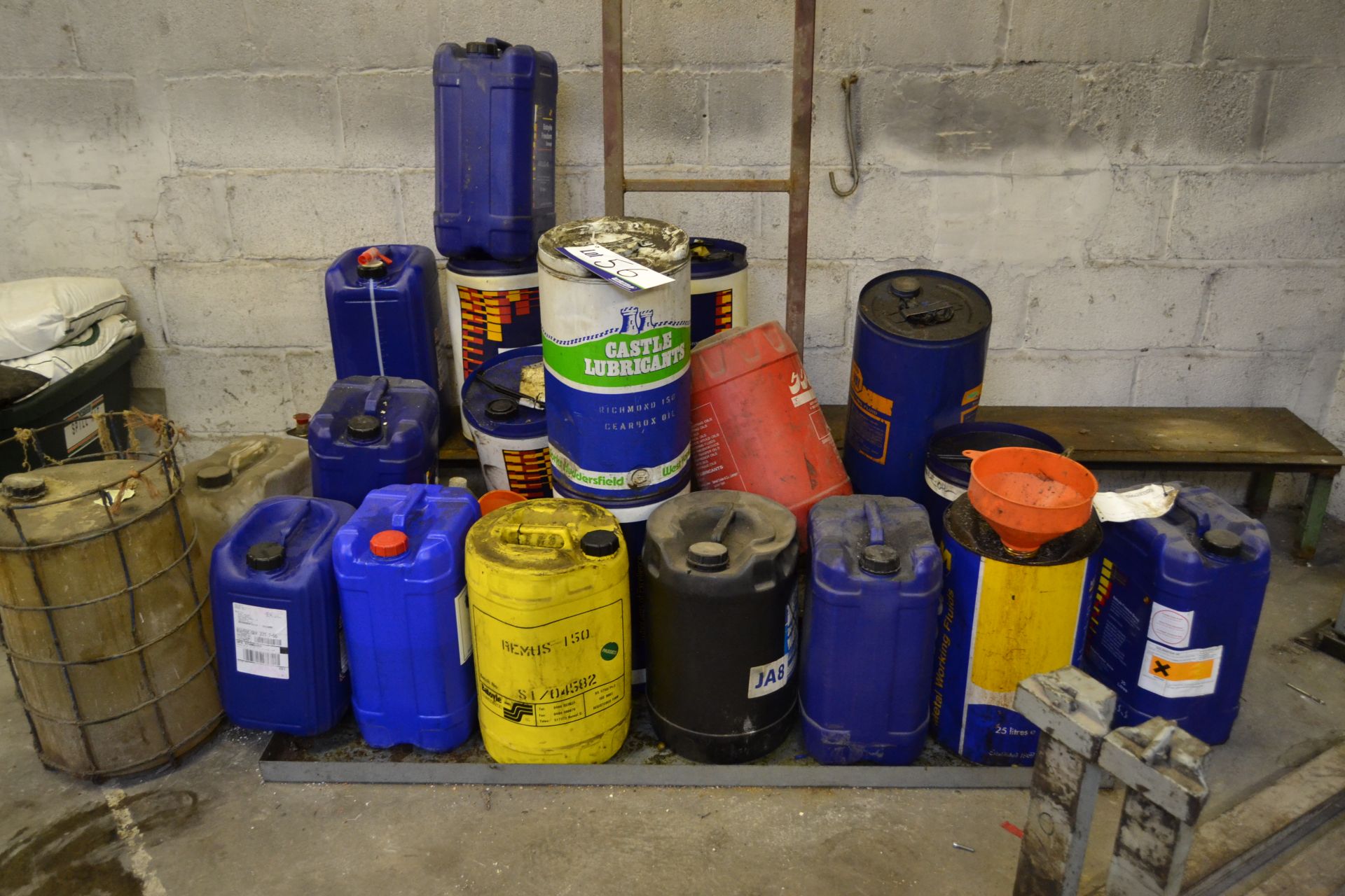 Lubricants, as set out, with spill tray