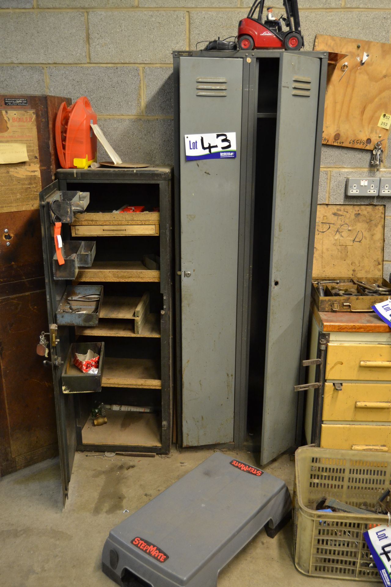 Two Steel Cabinets, with contents