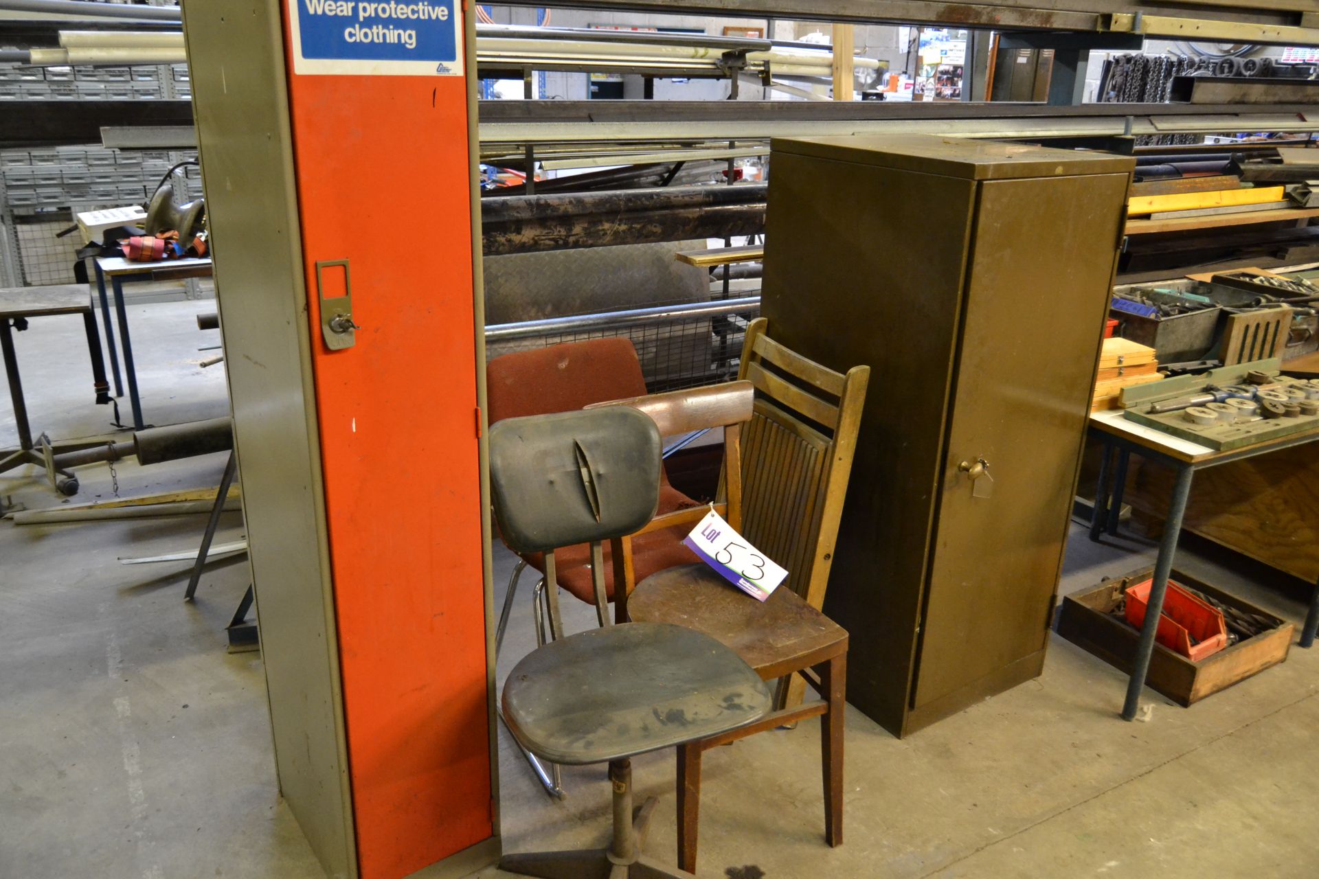 Steel Cupboards and Chairs, as set out