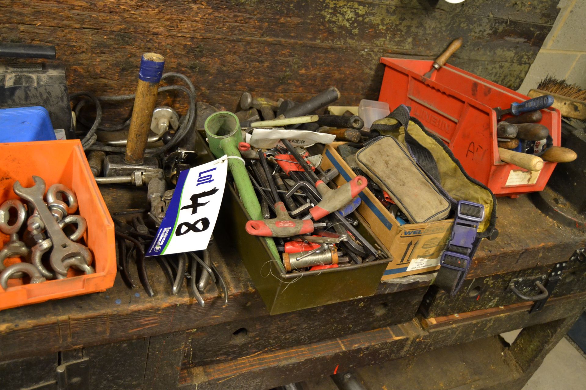 Assorted Hand Tools, as set out on bench