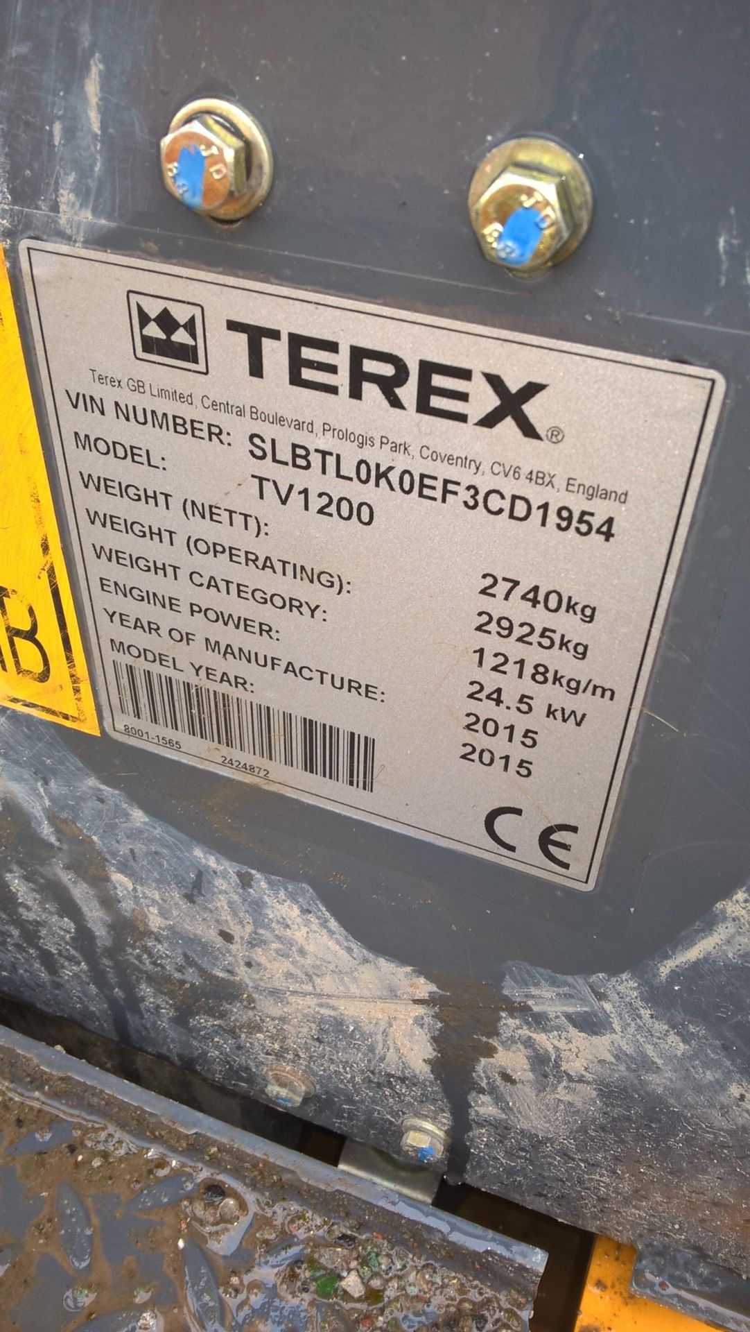 Terex TV1200 TWIN DRUM ROLLER, VIN SLBTL0K0EF3CD1954, year of manufacture 2015, indicated hours - Image 6 of 6