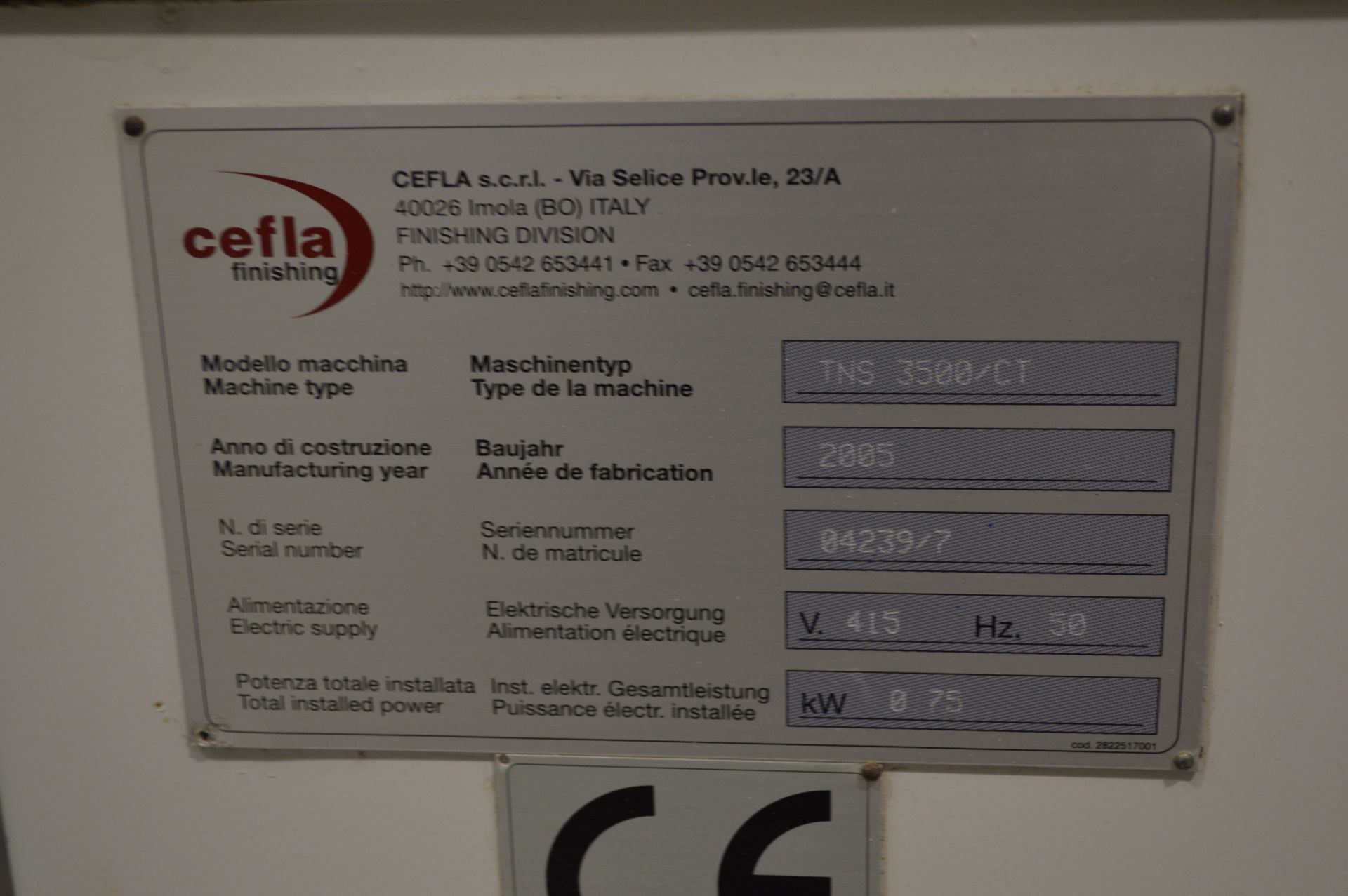Cefla Finishing TNS3500/CT Belt Conveyor, serial n - Image 2 of 2