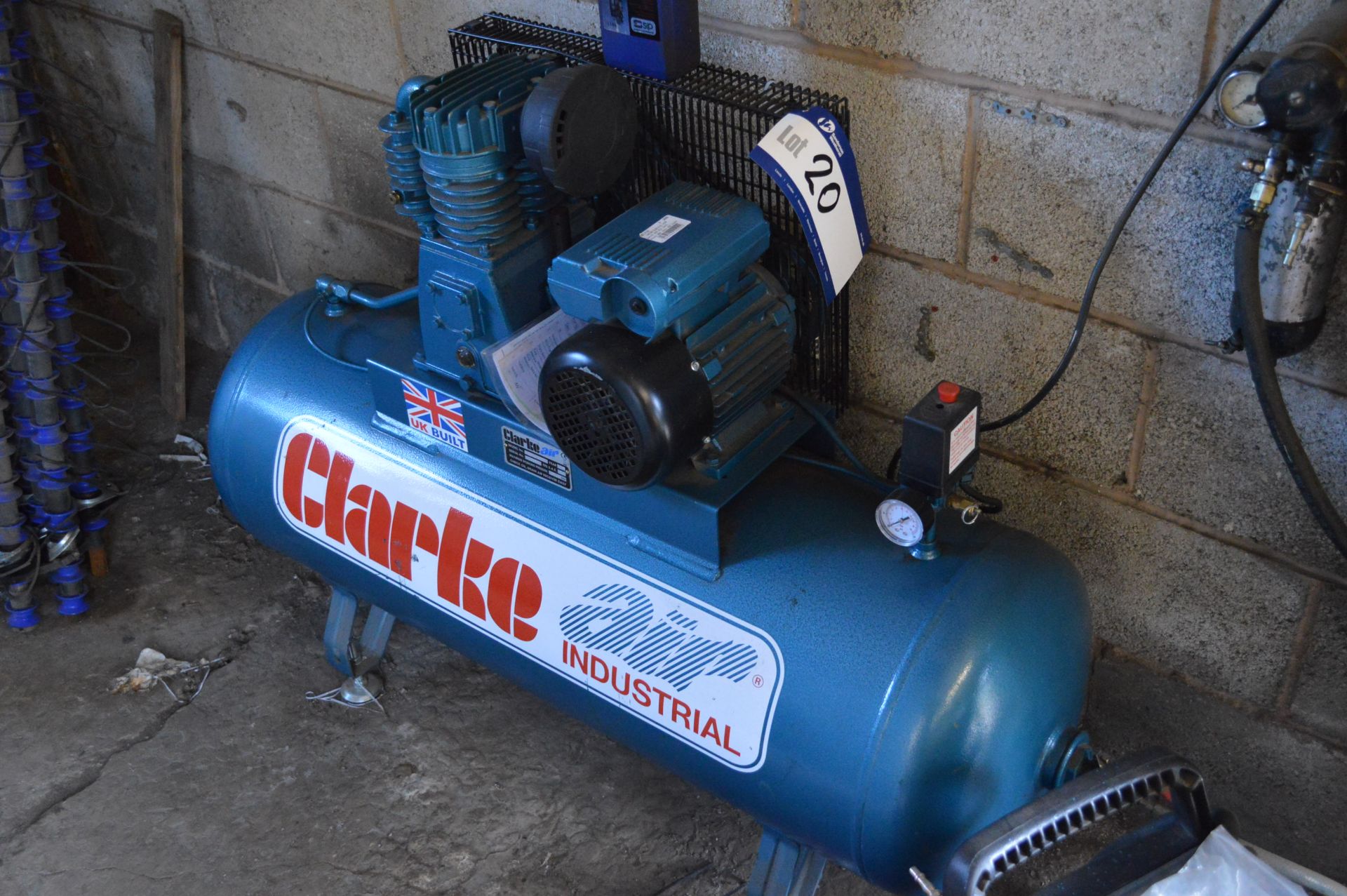 Clarke Air SF16C150 HORIZONTAL RECEIVER MOUNTED AIR COMPRESSOR, serial no. 119396, year of