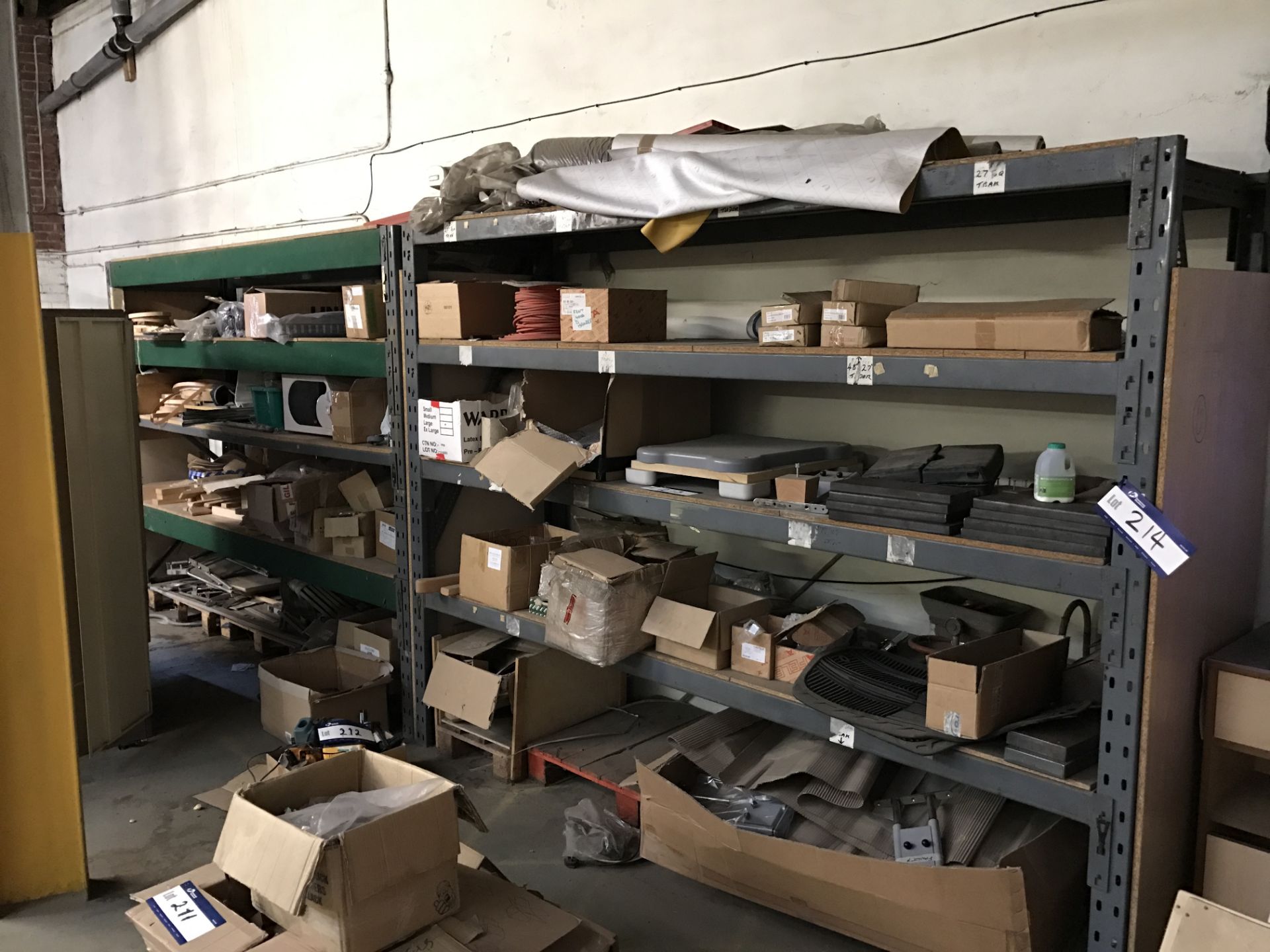 Contents of Two Bays of Racking including Edgband, Wheels, Batons, etc