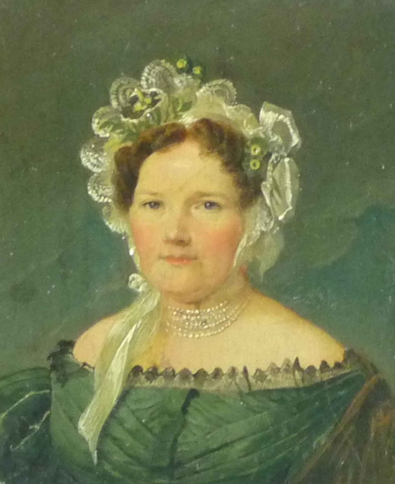 Paar kleine BiedermeierportraitsÖsterreich, um 1830/40Schulterstücke einer Dame mit Spitzenhaube und - Bild 3 aus 4