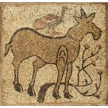 Mosaik Spätrömisch-byzantinisch Polychrome Darstellung eines Esels vor einem blühenden Strauch,