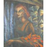 Unbekannter Maler des fr. 20. Jh. Dame mit Gladiolenstrauß Expressionistische Malweise. Öl/Lwd. 67 x