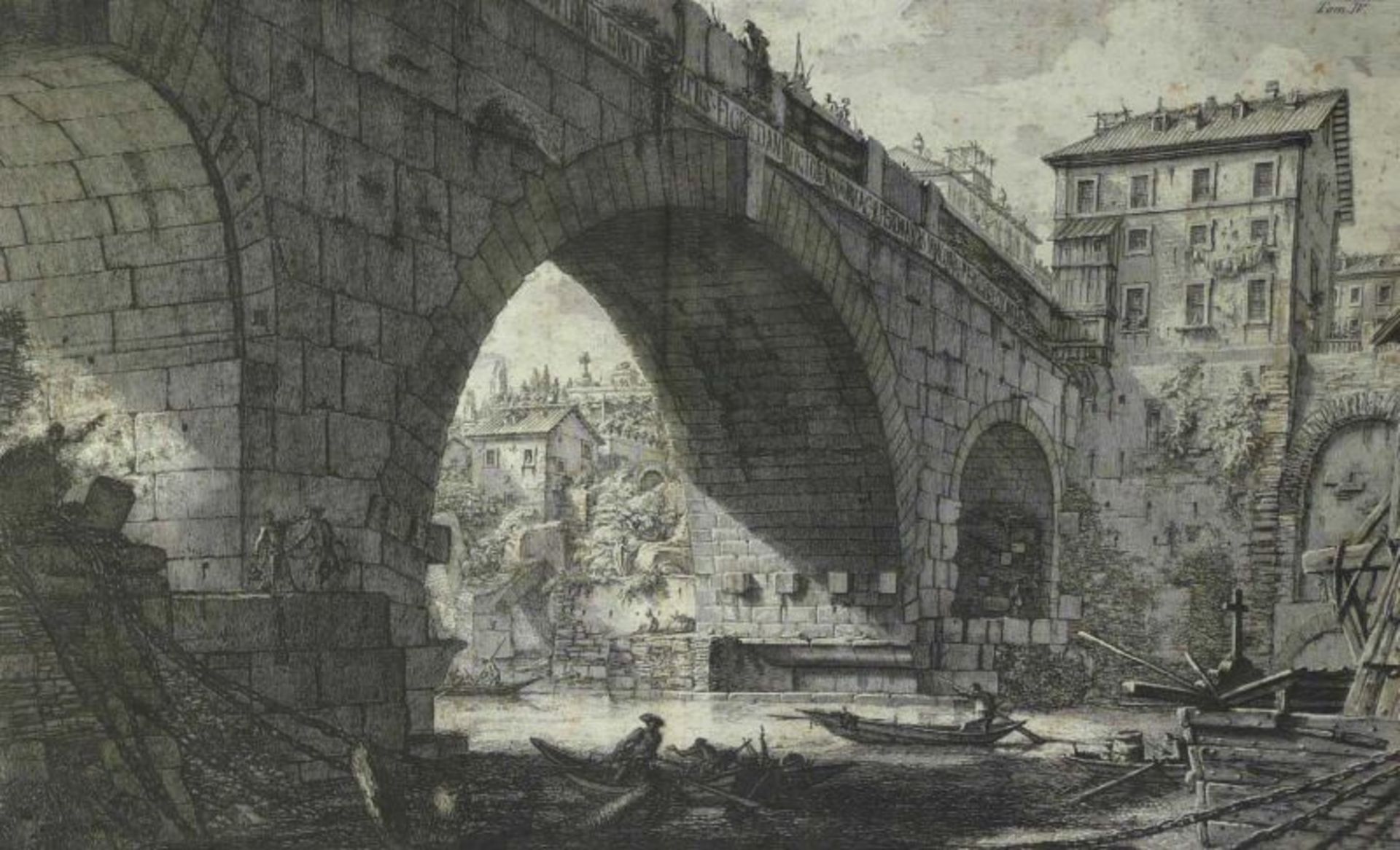 Piranesi, Giovanni-Battista "Veduta del Ponte Ferrato dagl' Antiquari detto Cestio" (Mogliano 1720-