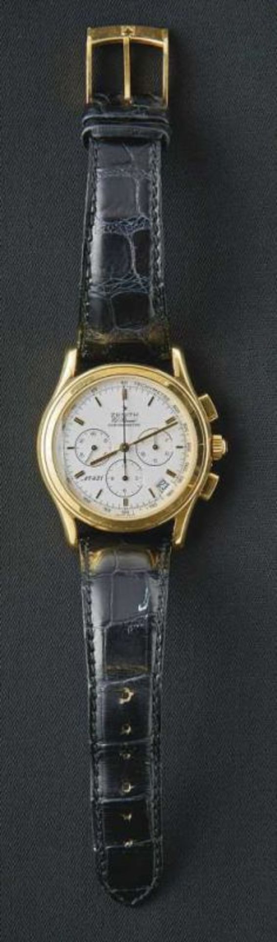 Limitierte Zenith-El-Primero-Herrenarmbanduhr Schweiz, 1991 Rundes Gehäuse, weißes Zifferblatt mit