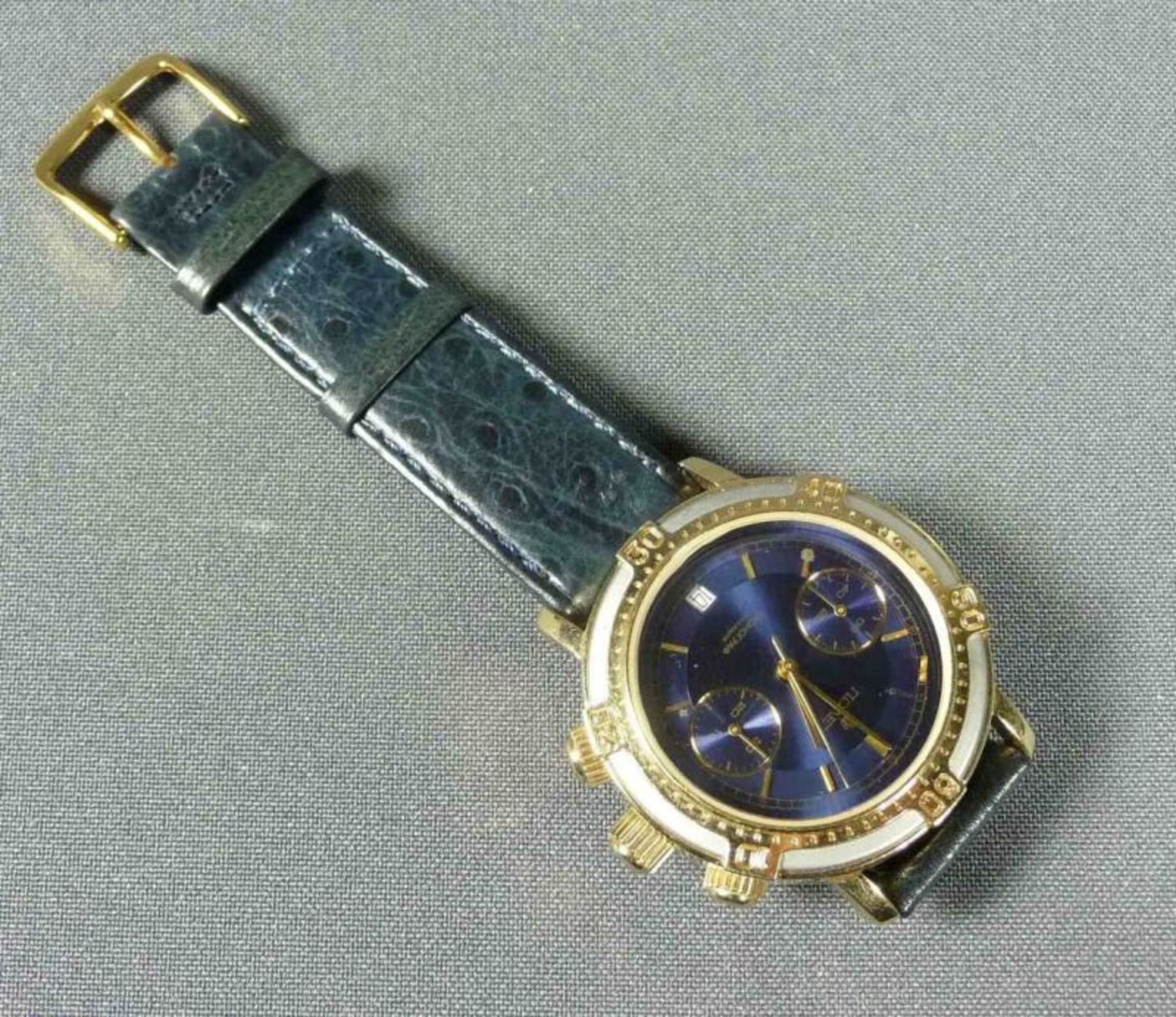 Poljot-Herrenarmbanduhr Russland, um 2000 Rundes Gehäuse, blaues Zifferblatt mit Strichminuterie, - Bild 2 aus 2