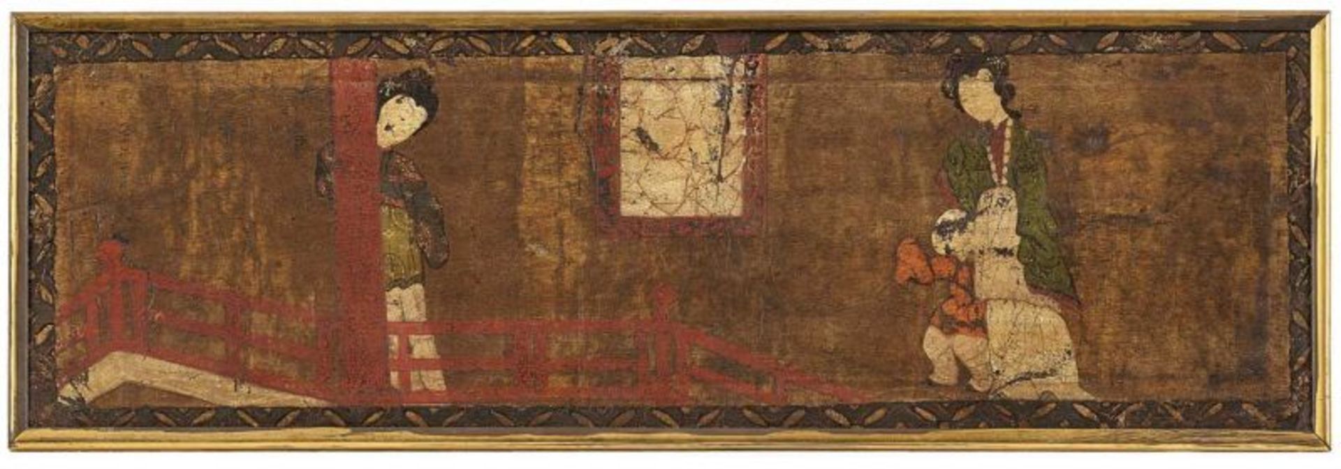 Vier Paneele mit Malereien China Querrechteckige Form mit Darstellungen von Hofdamen, Chinesen in - Bild 4 aus 4