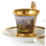 Ansichtentasse "Garmisch" mit Untertasse Nymphenburg, 2. V. 19. Jh. Konische Form auf abgesetztem