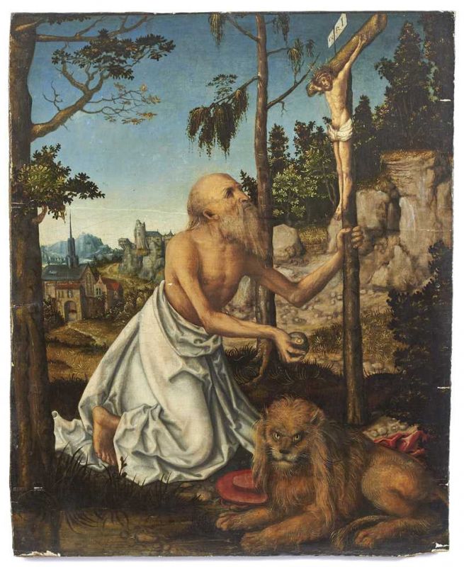 Cranach, Lucas I. - Werkstatt Der heilige Hieronymus (Kronach 1472-1553 Weimar) Öl/Nadelholz. Ca. 50