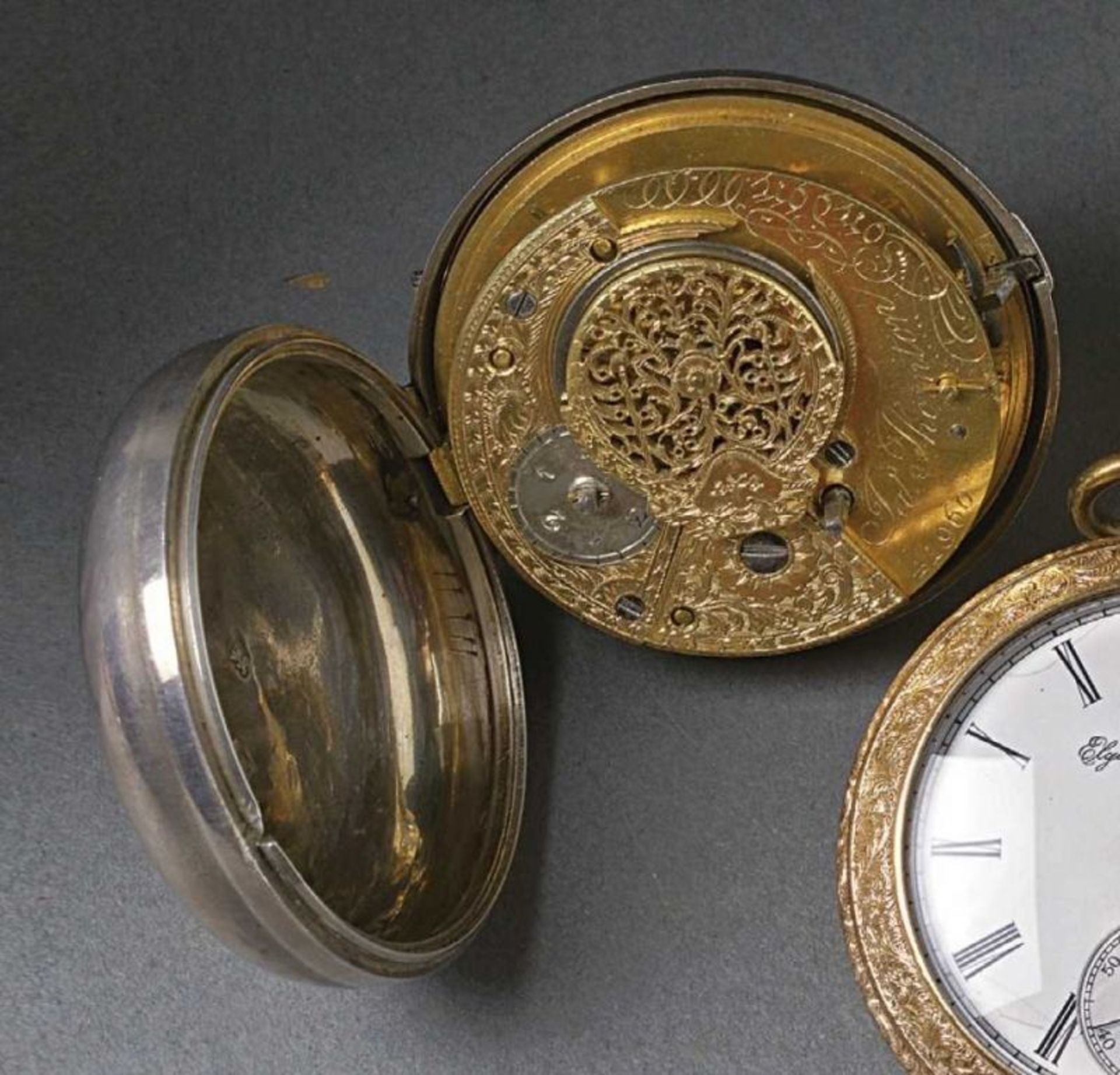 James-Thornton-Spindeltaschenuhr London, A. 19. Jh. Glattes, rundes Gehäuse, weißes Zifferblatt