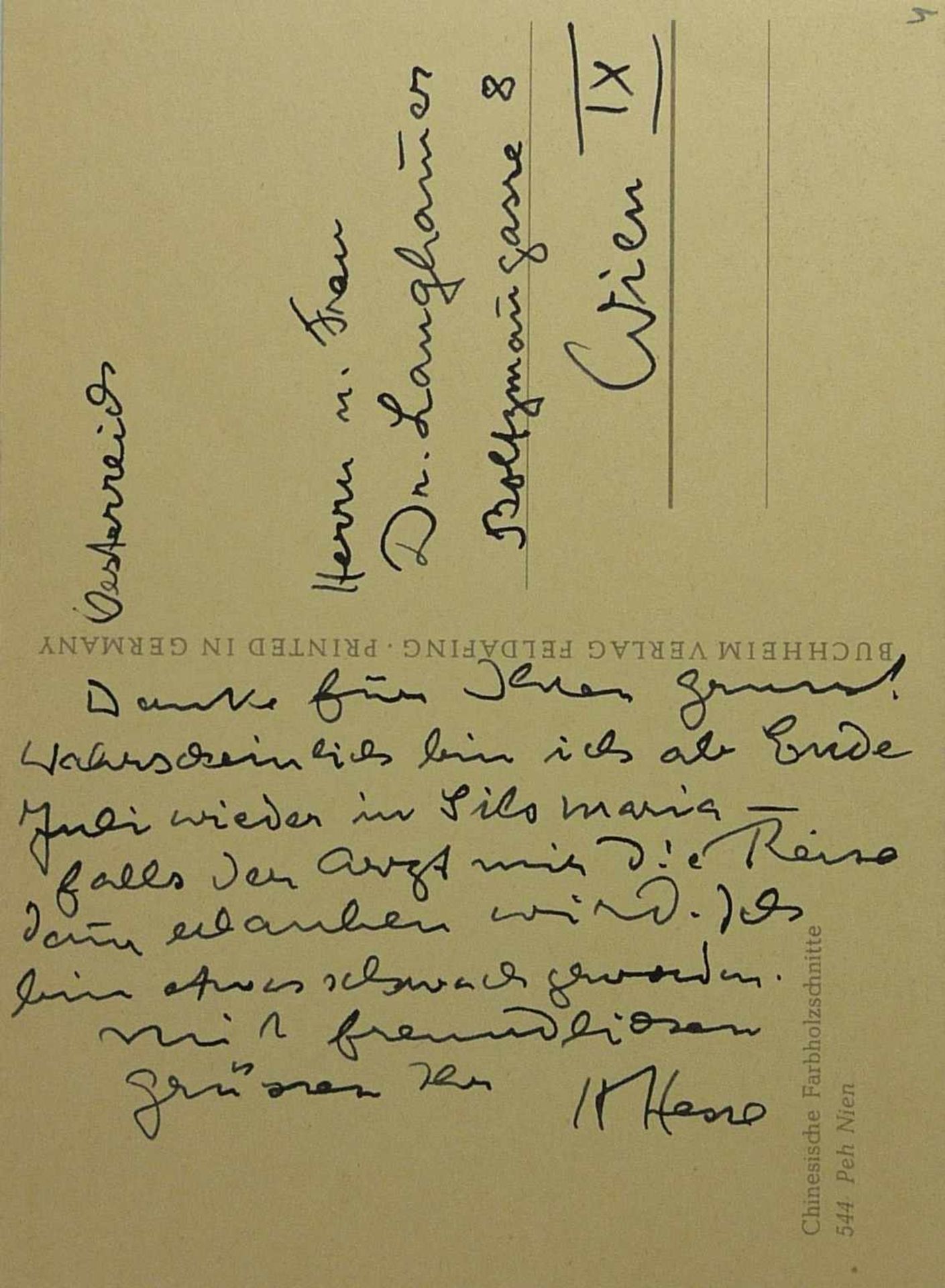 Konvolut von elf Autographen Österreich, 1862-1962 Hesse, Hermann an Herrn u. Frau Dr. Langhammer,